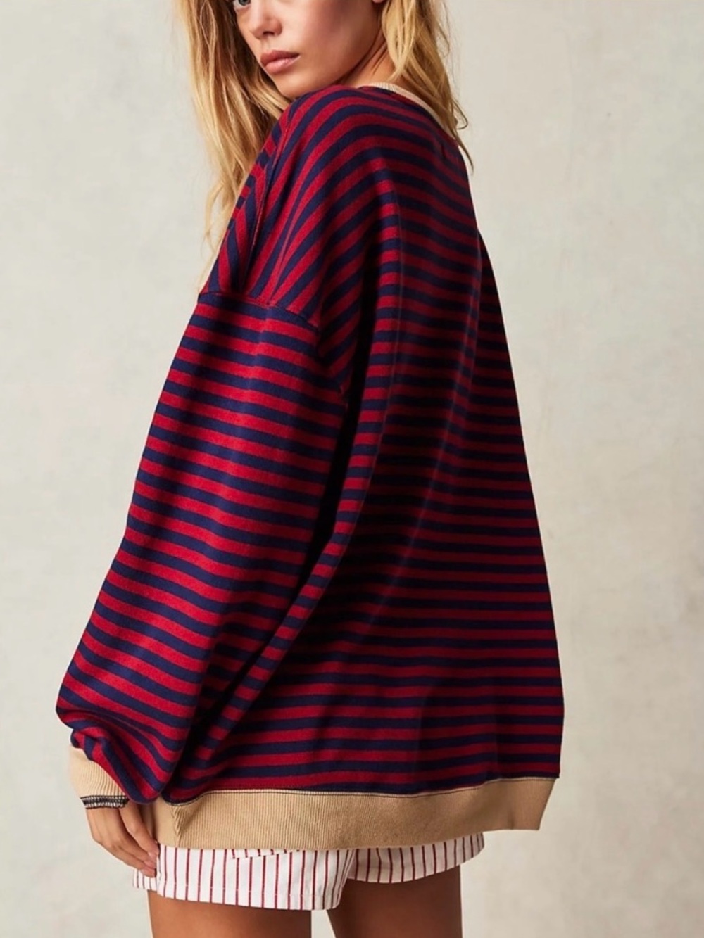 Free People $98 We The Free Striped Crew Nautical Sweater Camden Red Blue Beach